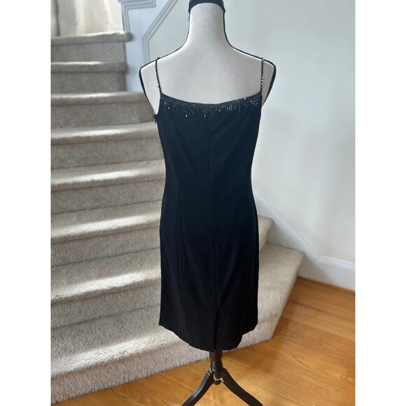 Vintage 90s Y2K Ann Taylor Black Wool Beaded Sheath Dress Whimsygoth - Picture 2 of 7